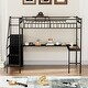 preview thumbnail 4 of 18, Full Size Metal Loft Bed with L-Shaped Desk, RGB LED Lighting, USB Charging Station, Wardrobe Cabinet, Drawers, Ladder