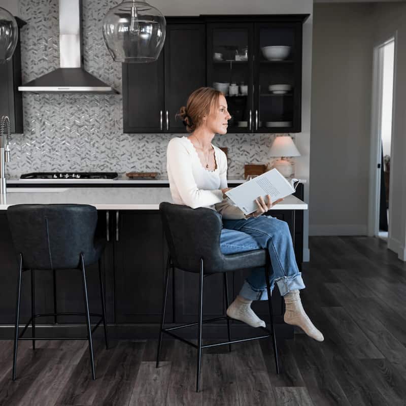 Maven Lane Naomi Metal and Vegan Leather Kitchen Dining Stool
