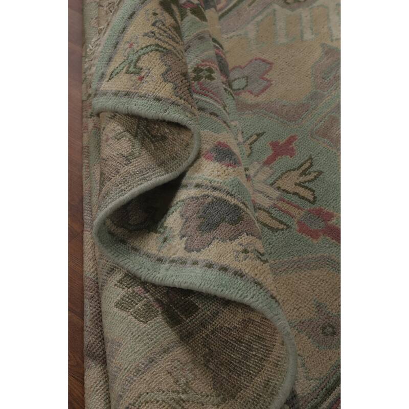 Hand Knotted Oriental 100% Wool Carpet Transitional Medallion Green Oushak Area Rug - 10' 0'' X 7' 6''