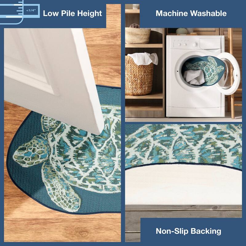 Liora Manne Esencia Seaturtle Indoor/Outdoor Mat Blue 3'3" x 2'1" SHAPED - 3'3" x 2'1" SHAPED