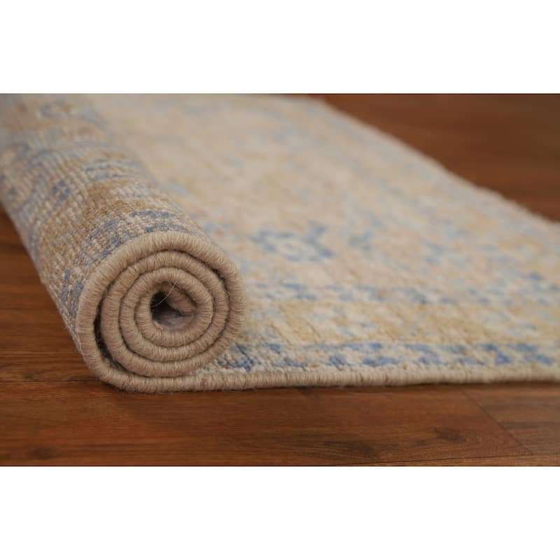 Hand Knotted Oriental 100% Wool Carpet Transitional Geometric Brown Oushak Area Rug - 3' 10'' X 2' 11''