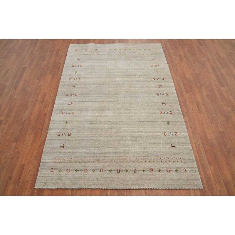 Hand Knotted Oriental 100% Wool Carpet Tribal Animal Pictorial Beige & Ivories Gabbeh Area Rug - 7' 10'' X 5' 1''