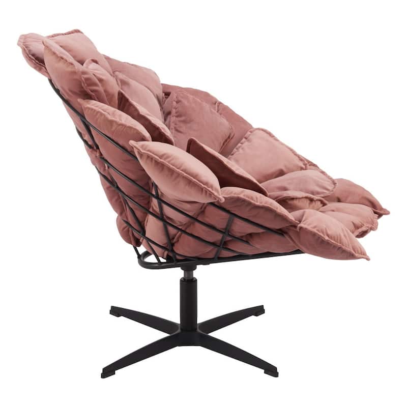 HomeRoots 42" Pink And Black Velvet And Upholstered Swivel Side Chair - 42' X '35' X '37