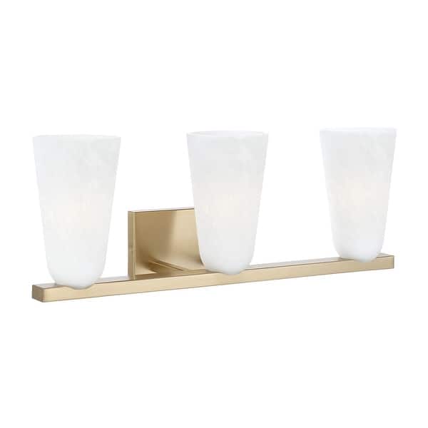 slide 2 of 5, 24" W x 9.5" H 3-Light Vanity in Matte Brass with Faux Alabaster Glass - 24"W x 9.25"H x 8"E 24"W x 9.25"H x 8"E - Matte Brass