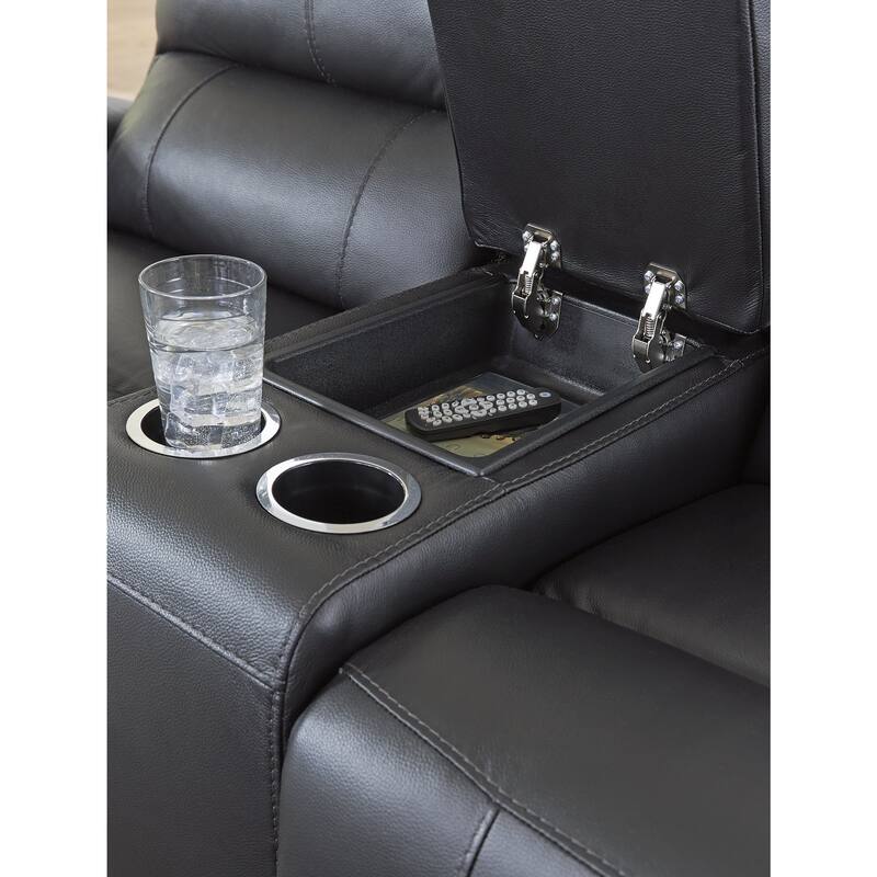 Signature Design by Ashley Glassmere Black Reclining Loveseat with Console - 74" W x 40" D x 40" H