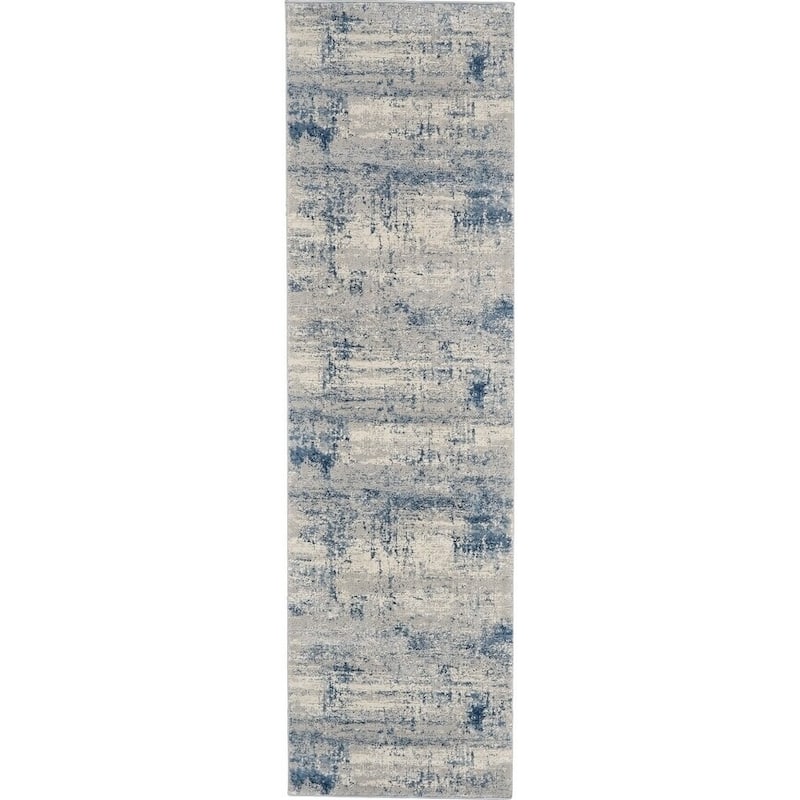 Copper Grove Nurnberg Modern Abstract Blue/Ivory Ombre Area Rug - 2'2" x 7'6" Runner - Ivory/Blue - Rectangle