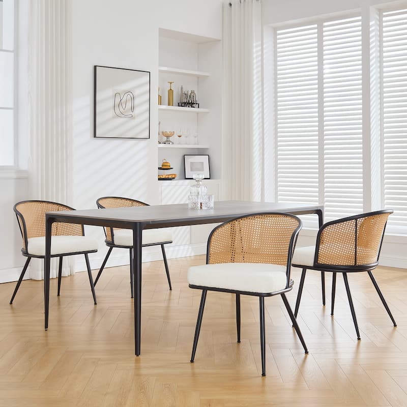 Upholstered Rattan Dining Chairs with Metal Legs Set of 2/4 - 29.92"H x 20.5"W x 23.03"D