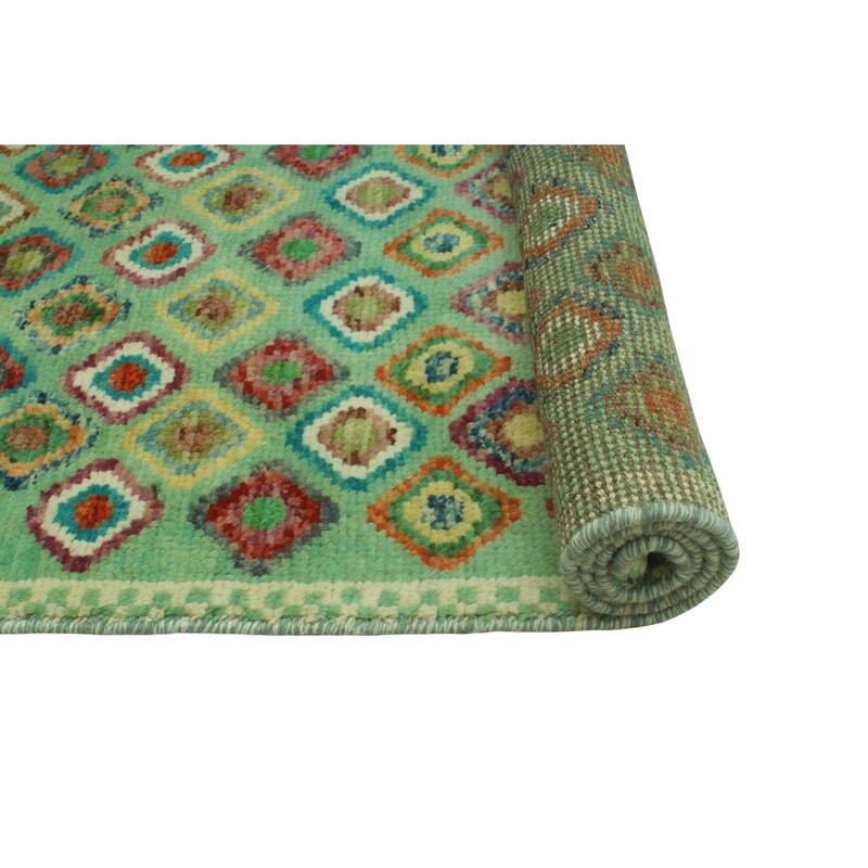Balochi Areez Green/Ivory Rug - 3'4" x 4'9"