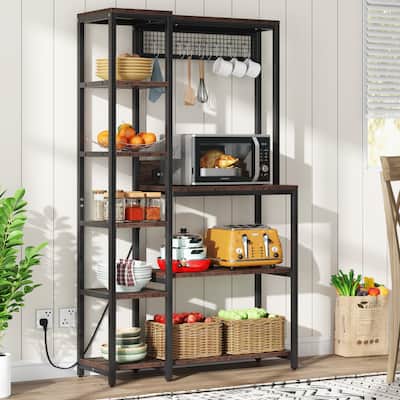 8-Tier Kitchen Baker's Rack with Power Outlet, Freestanding Baker Rack with Shelves and 8 Hooks - 39.37 x 15.74 x 65.74 inches