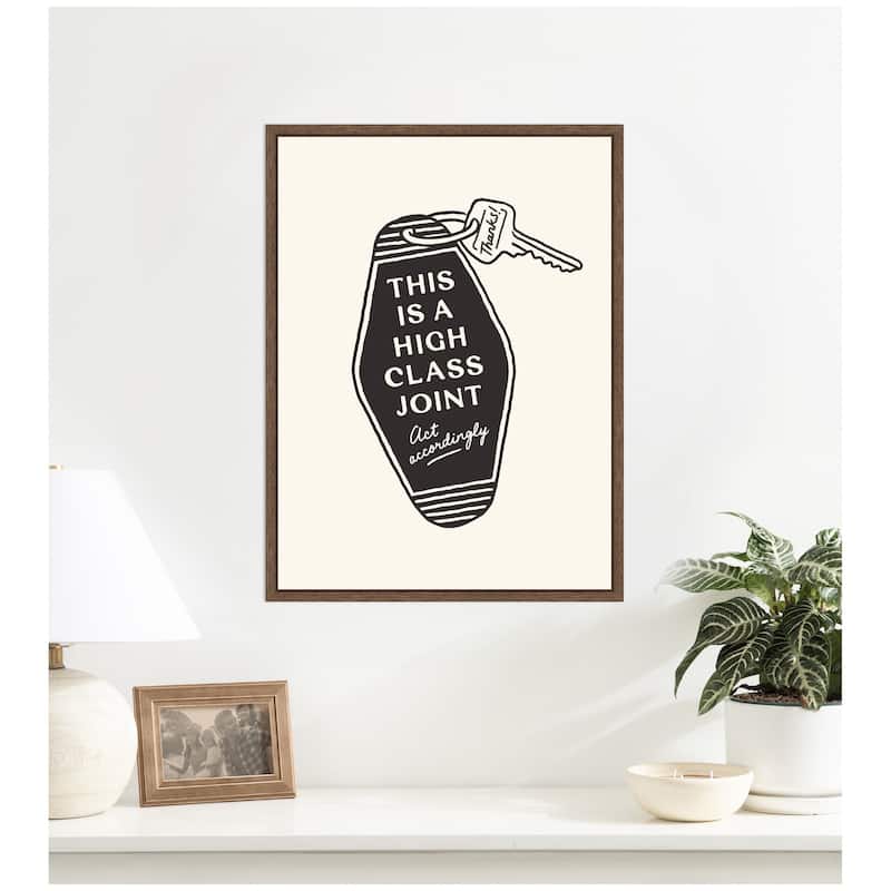 Kate and Laurel Retro Keychain This is a High Class Joint Black and White by Lucky Guava Framed Canvas Wall Art Print