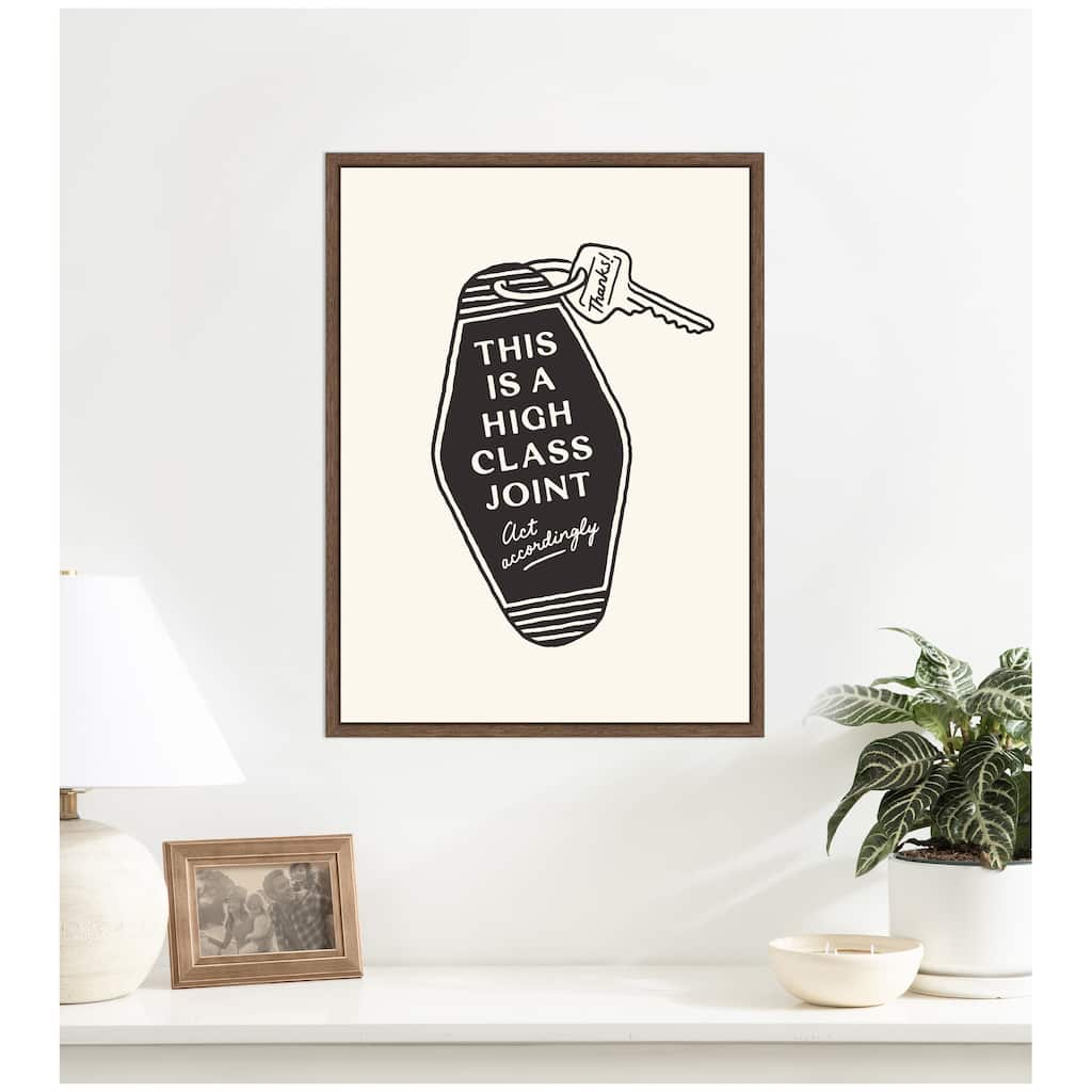 Kate and Laurel Retro Keychain This is a High Class Joint Black and White by Lucky Guava Framed Canvas Wall Art Print