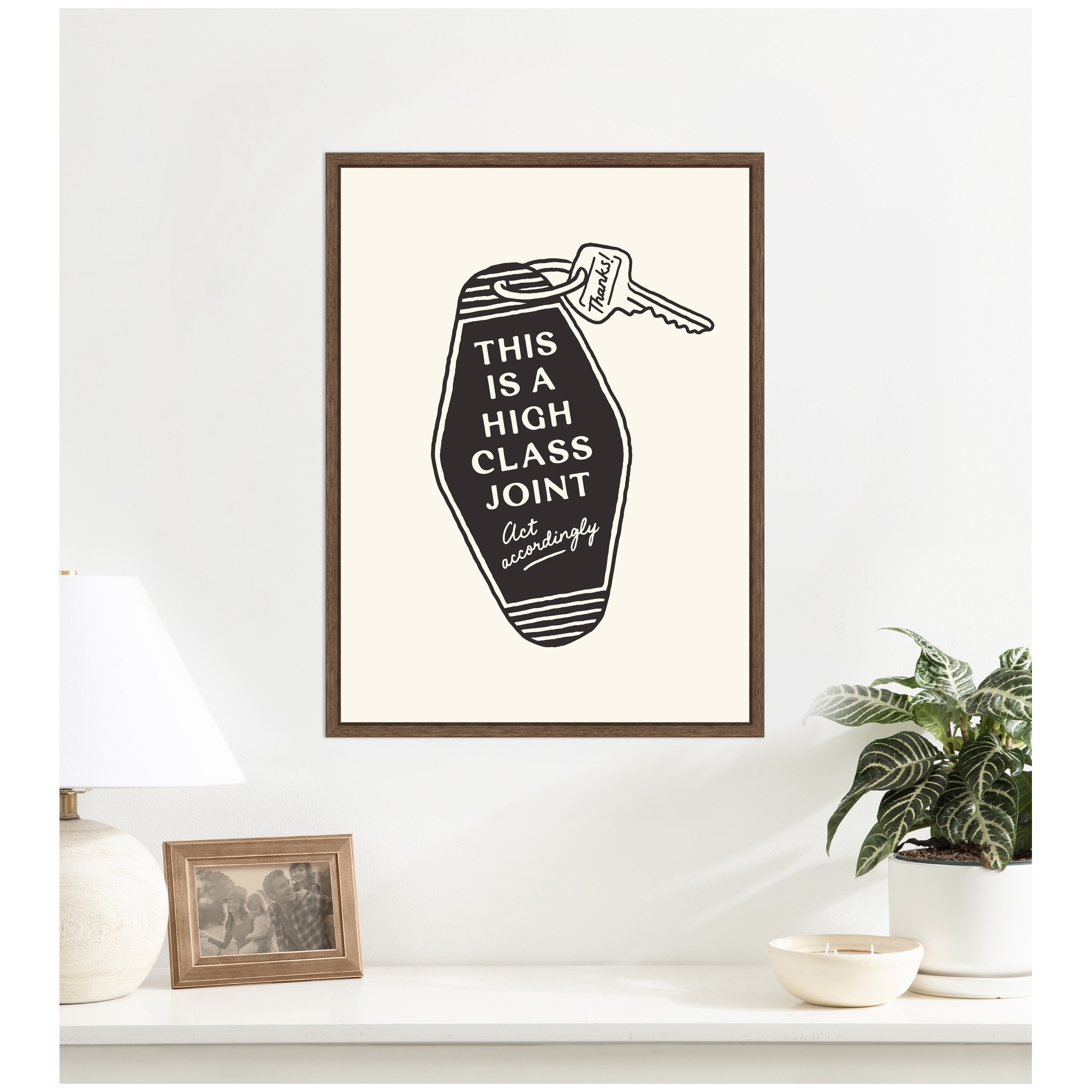 Kate and Laurel Retro Keychain This is a High Class Joint Black and White by Lucky Guava Framed Canvas Wall Art Print
