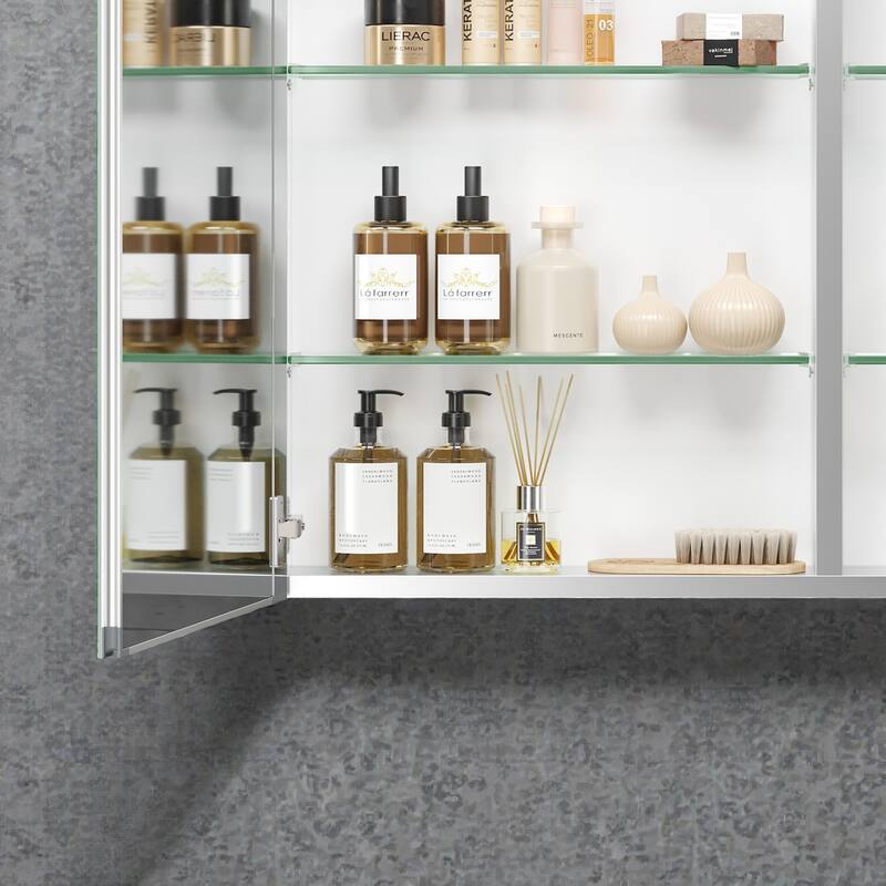 30 x 26 Inch Aluminum Bathroom Medicine Cabinet with Mirror, Recessed or Surface Mount, Large Storage