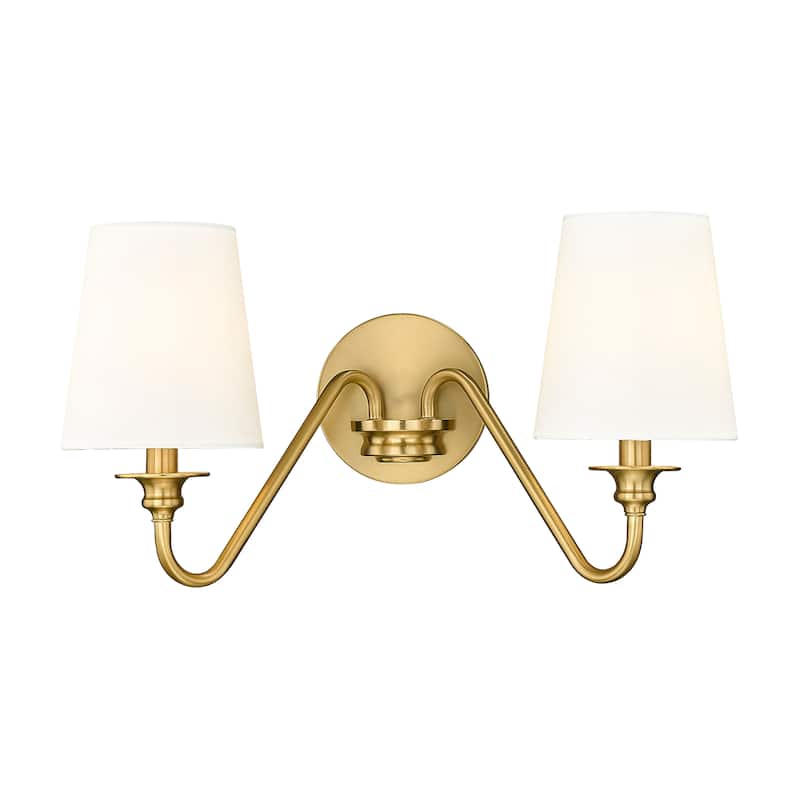 Gianna by Z-Lite 2 Light Wall Sconce in Modern Gold with White Fabric Shade