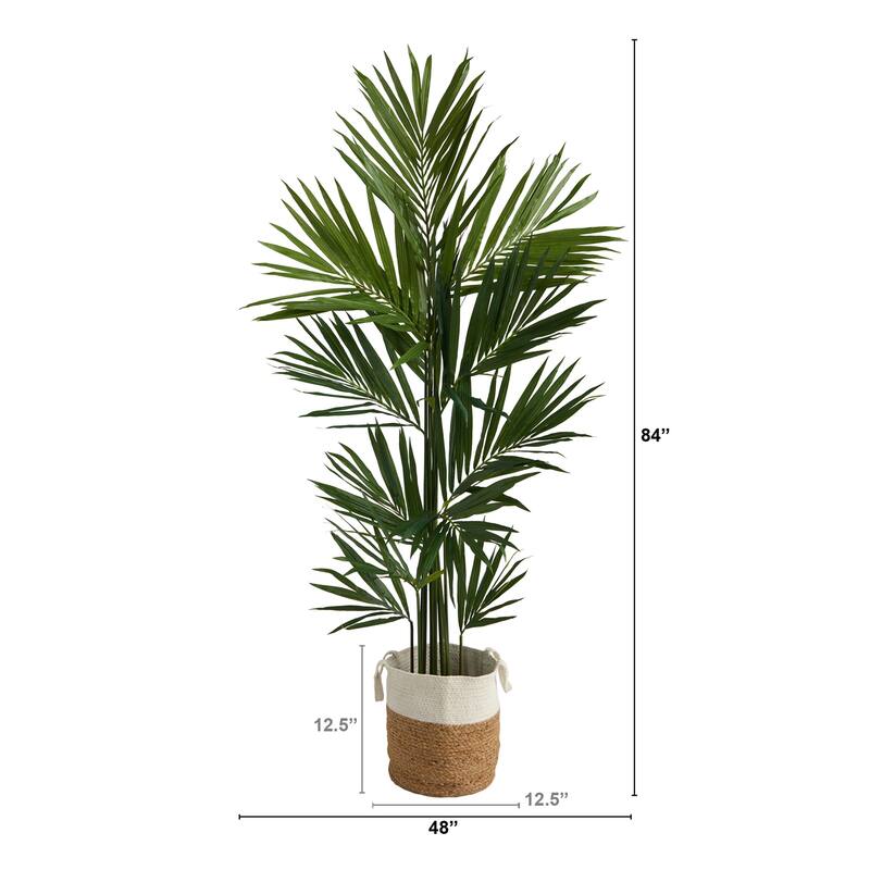 7Ft Artificial Palm Tree with Planter - Indoor Tropical Decor, Realistic Faux Palm, Living Room Plants - Green