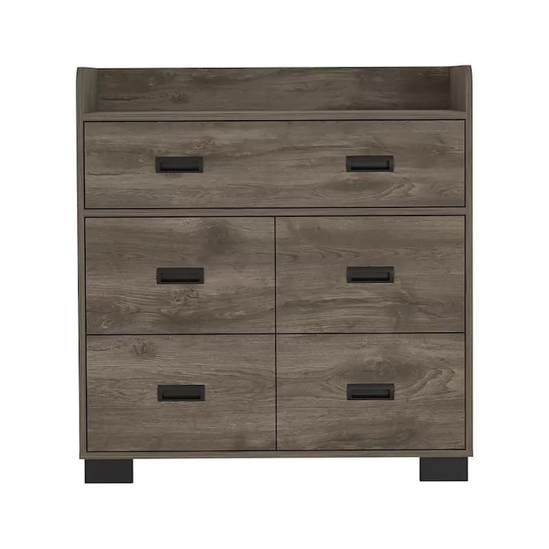 HomeRoots 33" Dark Brown Wood Five Drawer Double Dresser