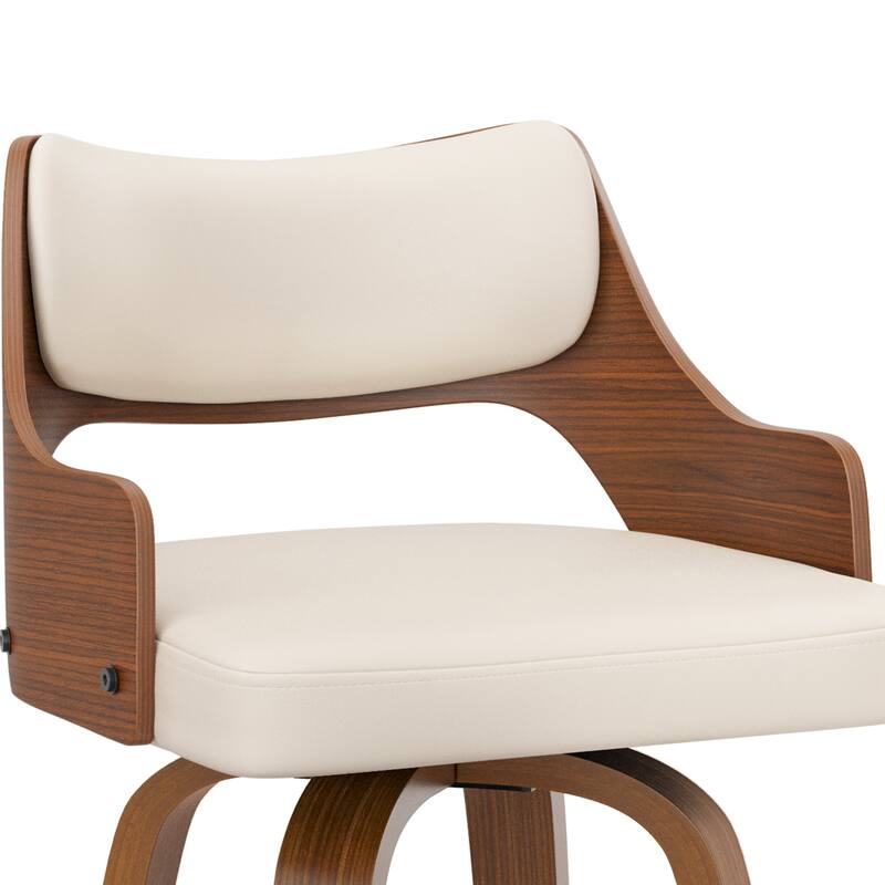 Modern Swivel Bar Stools with Curved Wood Back Upholstered Armrest Counter Stool