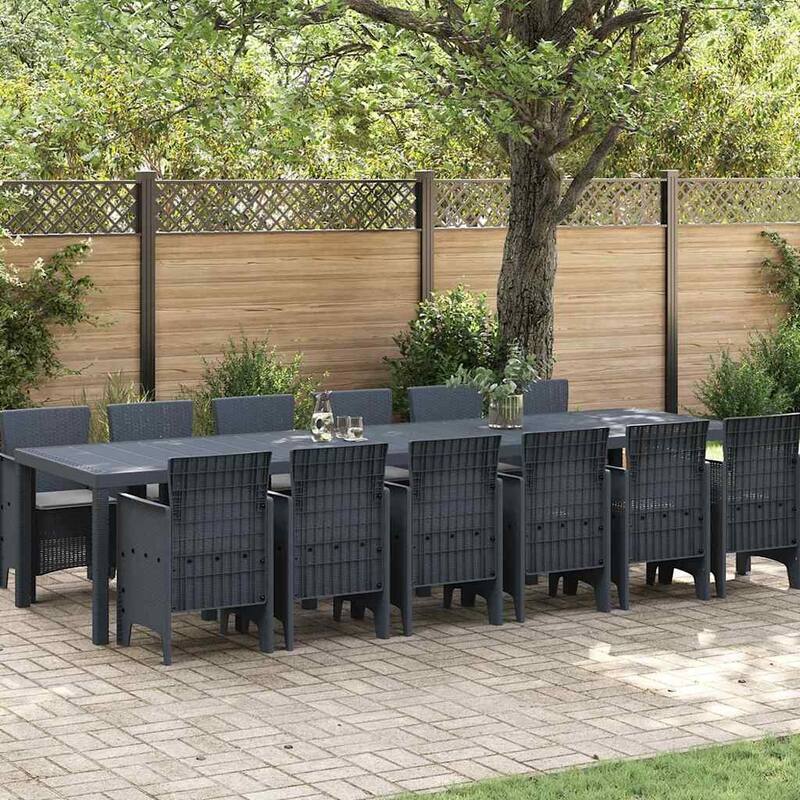 vidaXL Garden Dining Set 1315 pcs Anthracite/Brown Polt rattan - 350 x 100 x 73 cm - Anthracite/ Light gray/ 12 seater