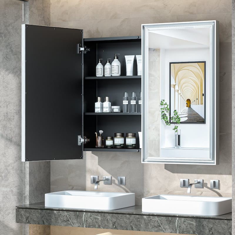 TokeShimi Medicine Cabinets for Bathroom with Mirror, Beveled Framed - 36''x32'' - Silver