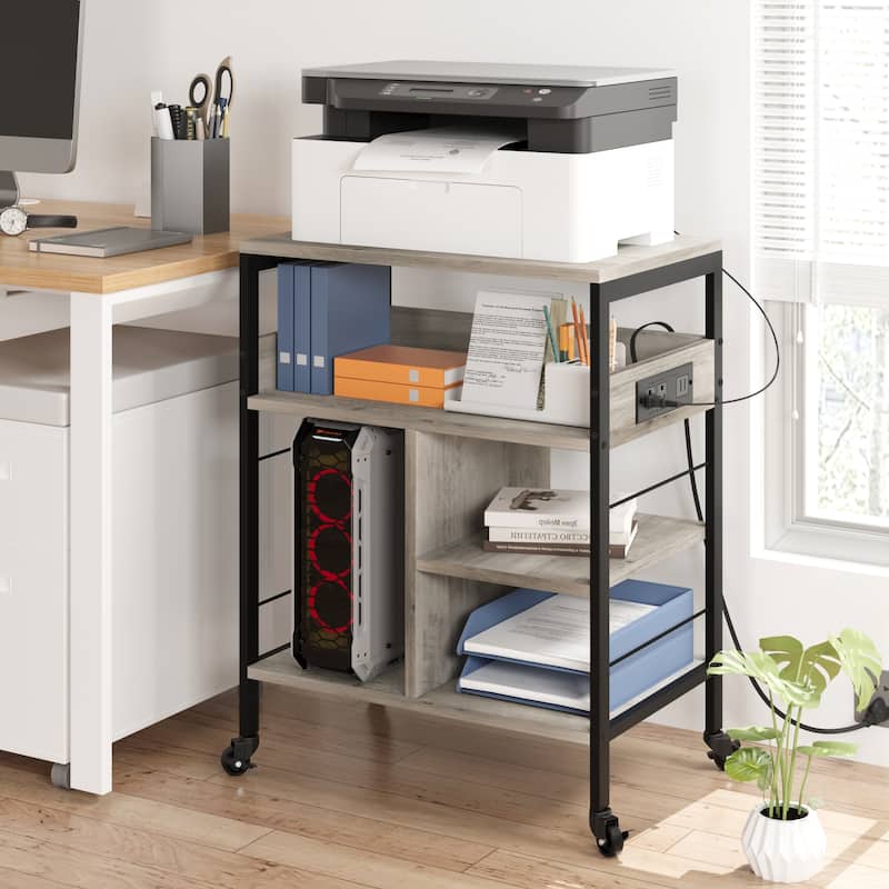 Farmhouse Movable File Cabinet Printer Stand for Home Office - Grey