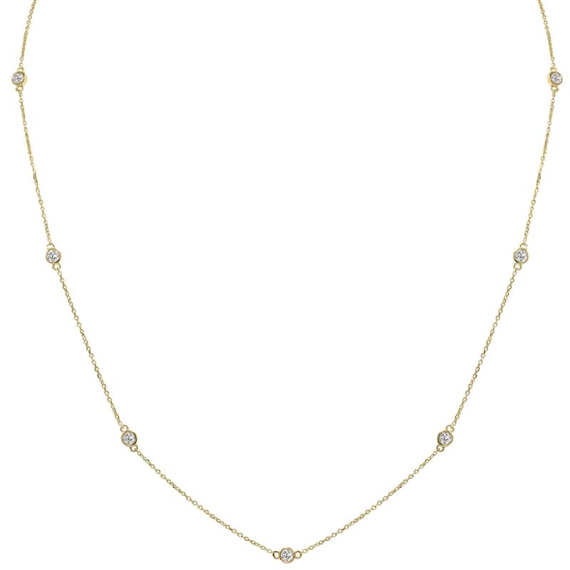 Marquee 0.75 Carat TW Bezel Set Lab Grown Diamond Station Necklace in 14K Yellow Gold