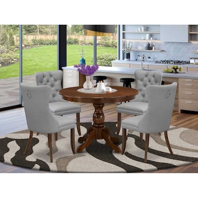 Round Dining Room Set with 4 Chairs - Kitchen Table Set, Walnut Finish