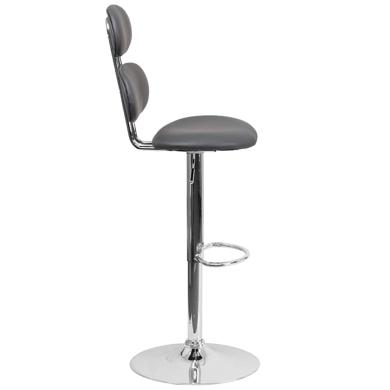 Contemporary Vinyl Adjustable Height Barstool with Ellipse Back and Chrome Base - 18.5"W x 20"D x 40" - 48"H
