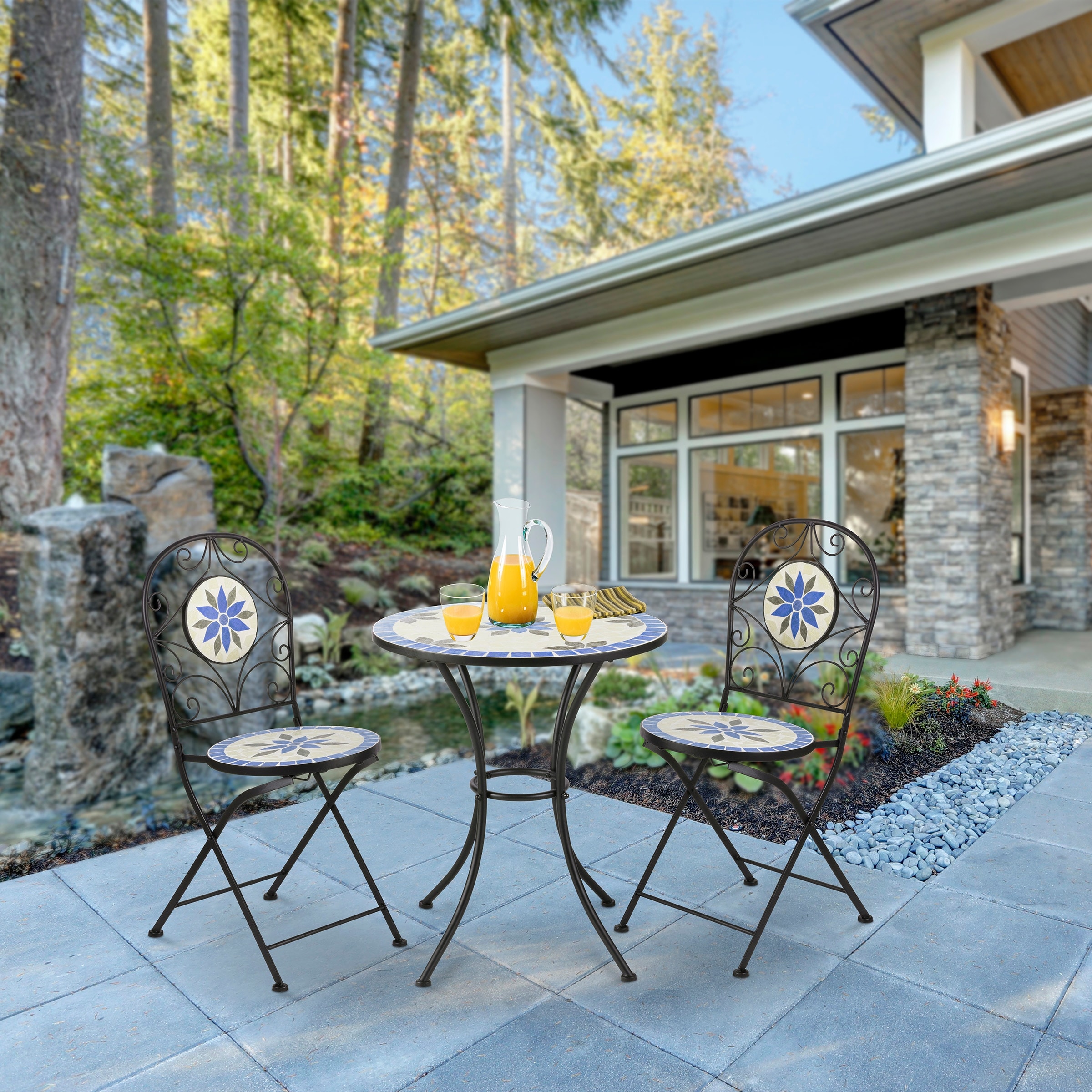 Alpine Corporation Indoor Outdoor 3 Piece Mosaic Bistro Set