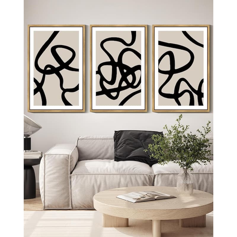 Black Lines Abstract Wall Art Ink Wash Minimalist