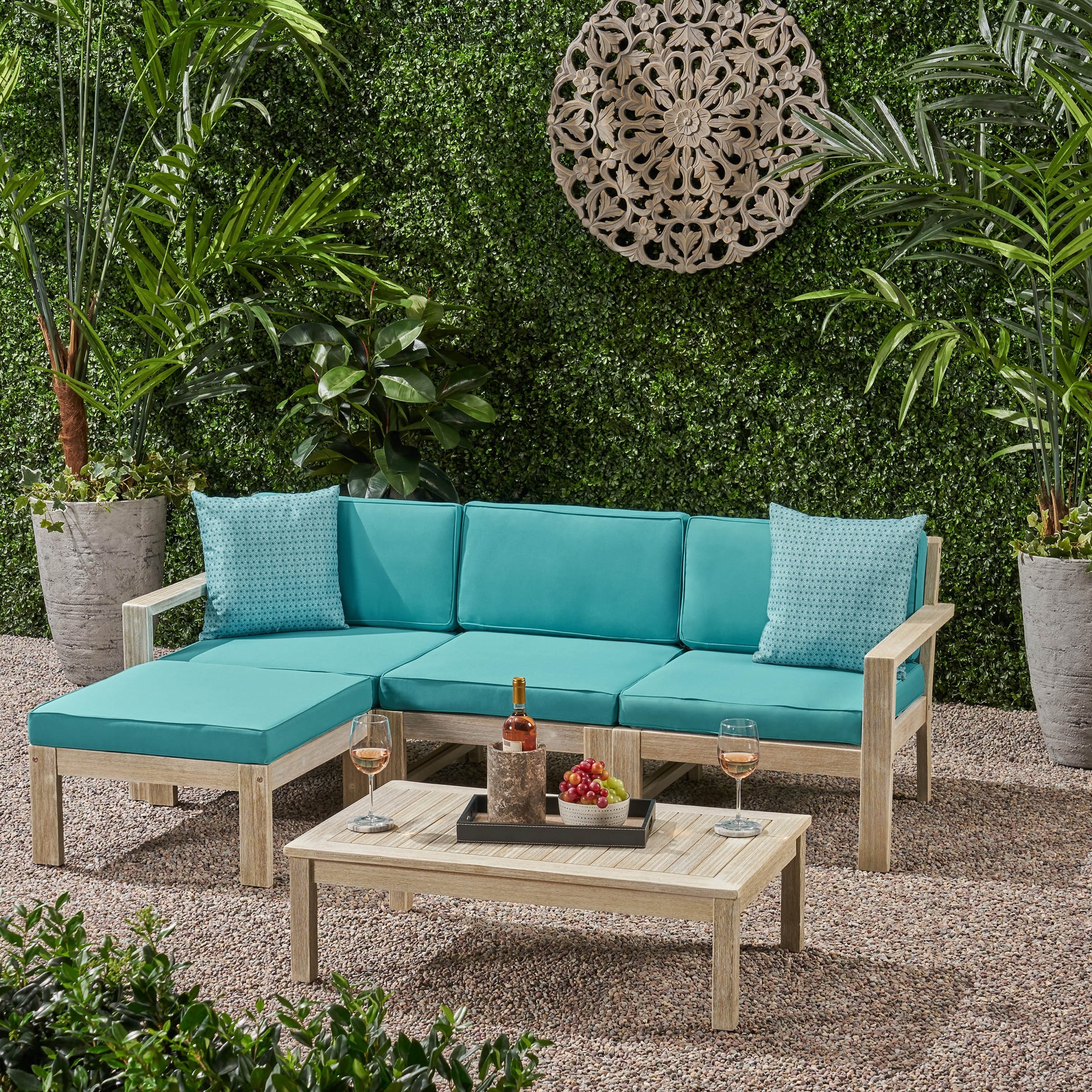 Santa ana outdoor 3 seater acacia wood sofa sectional with cushions by christopher knight home deals