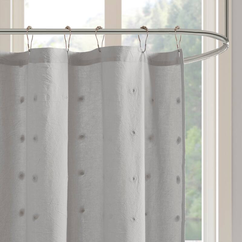 Intelligent Design Maize Cotton Jacquard Pom Pom Shower Curtain