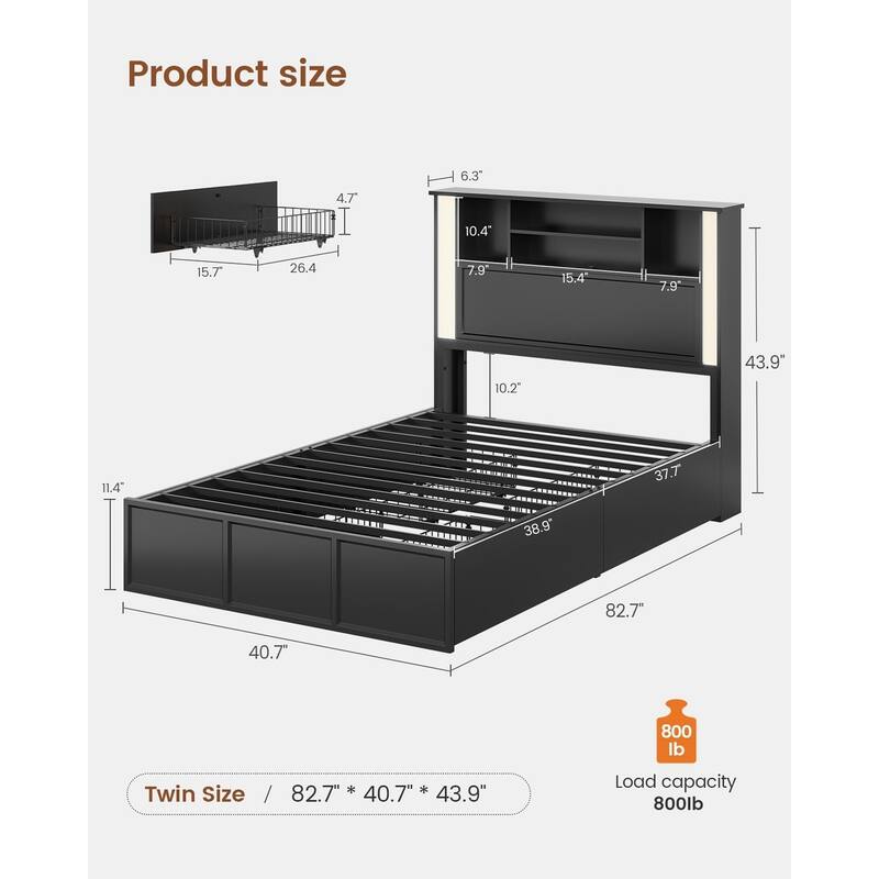Bed Frames 4 Storage Drawers Storage Headboard Charging Station Metal Slats