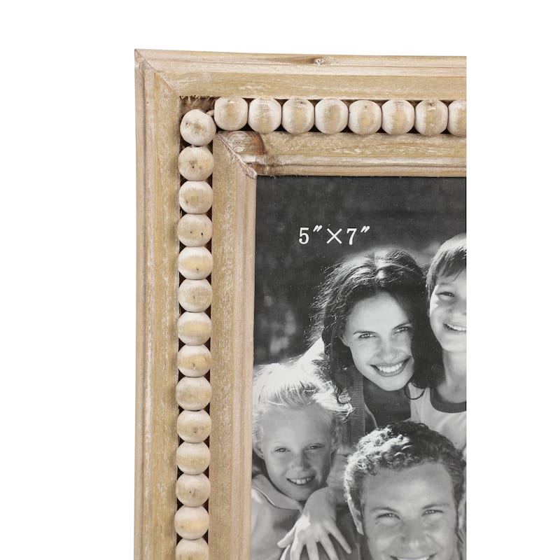 Wood Beaded 1 Slot Photo Frame - Light Brown - Roche River Decor
