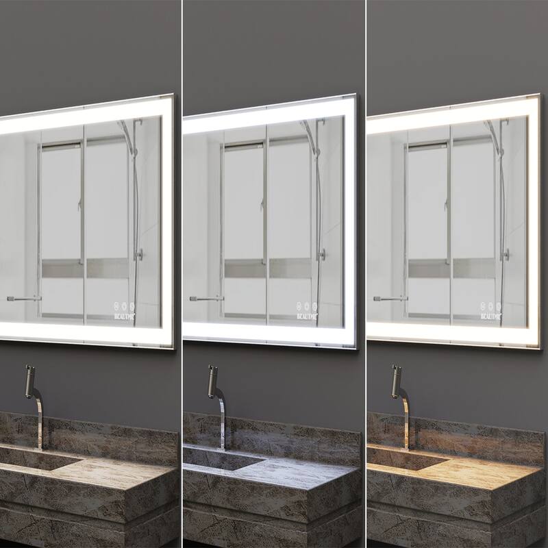 Rectangular Wall Mounted LED Bathroom Vanity Mirror with Anti-Fog - 48" x 24" in.