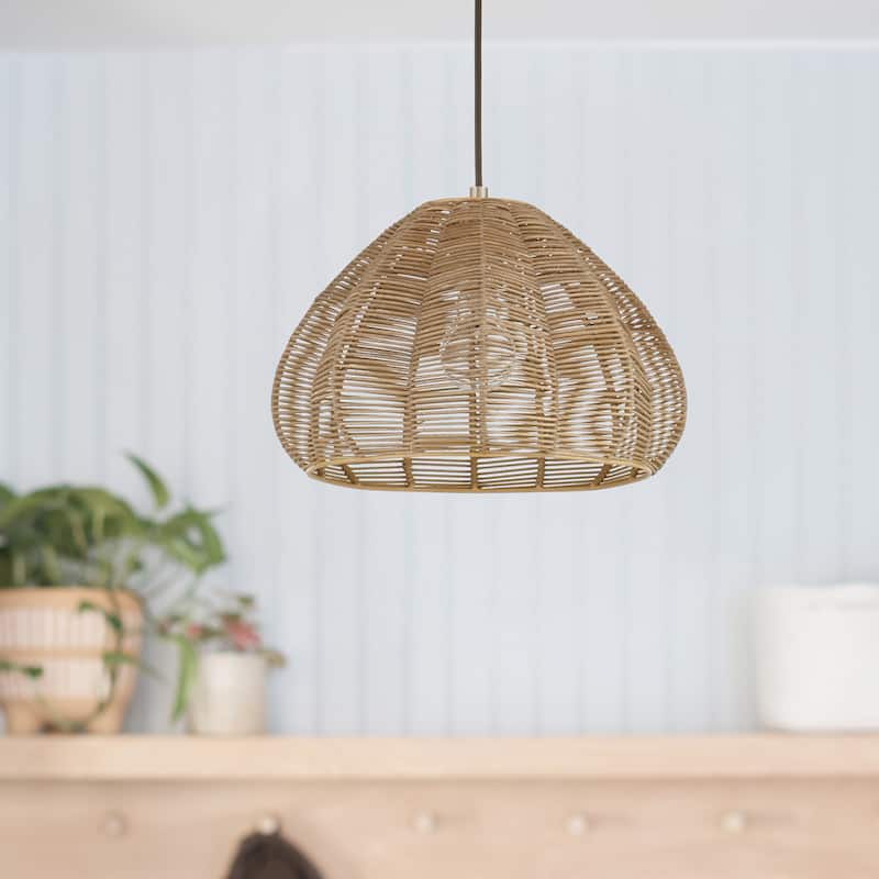 Nadine River of Goods Boho Woven Rattan Cloche Hanging Pendant Light - 12.75" x 12.75" x 10.5/58.5"
