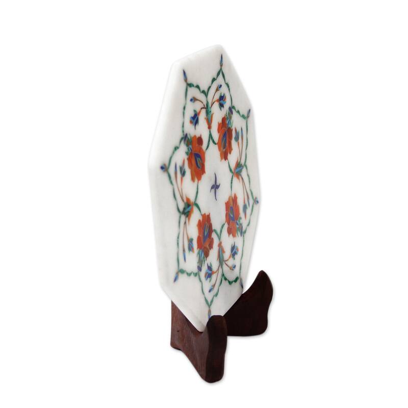 Novica Handmade Floral Maze Marble Inlay Decorative Plate