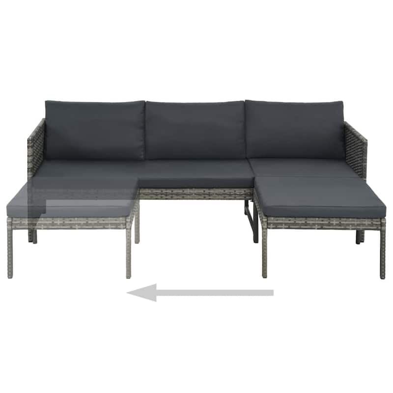 vidaXL 3 Piece Patio Lounge Set with Cushions Poly Rattan Gray - 5' 11" x 1' 11" x 1' 11"