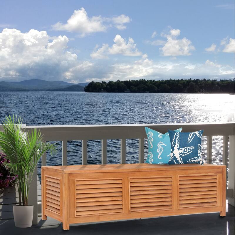 Chic Teak Manhattan Pool and Deck Storage Teak Wood Cushion Box