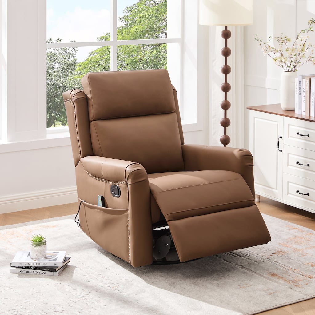 Christopher Knight Home - Modern Upholstered Swivel Recliner Chair with 8-Point Massage, Heating, and Storage Pocket