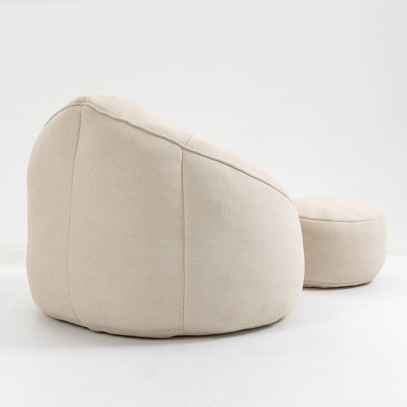 Beige Modern 40" Microfiber Upholstered Accent Chair with Ottoman and Padded Foam Padding Compressed for Living Room