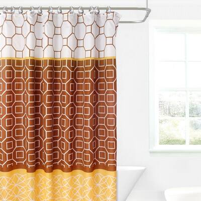 15Pcs Bathroom Set Shower Curtain Diamond 70" X 72" Brown/Yellow
