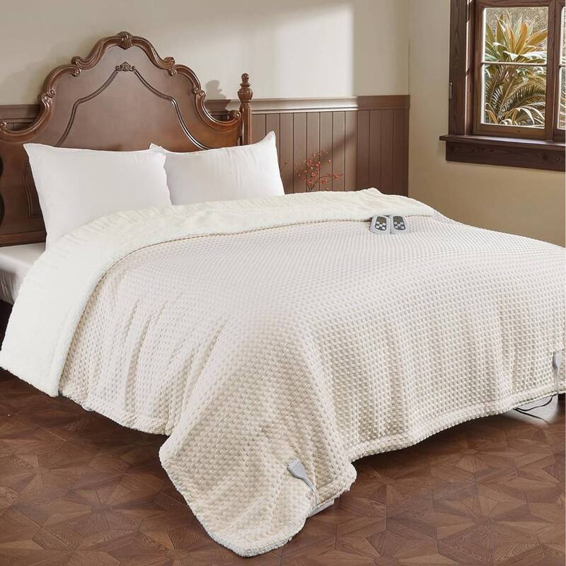 Heated Electric Blanket with LCD Dual Controller, Beige - 90"x100"