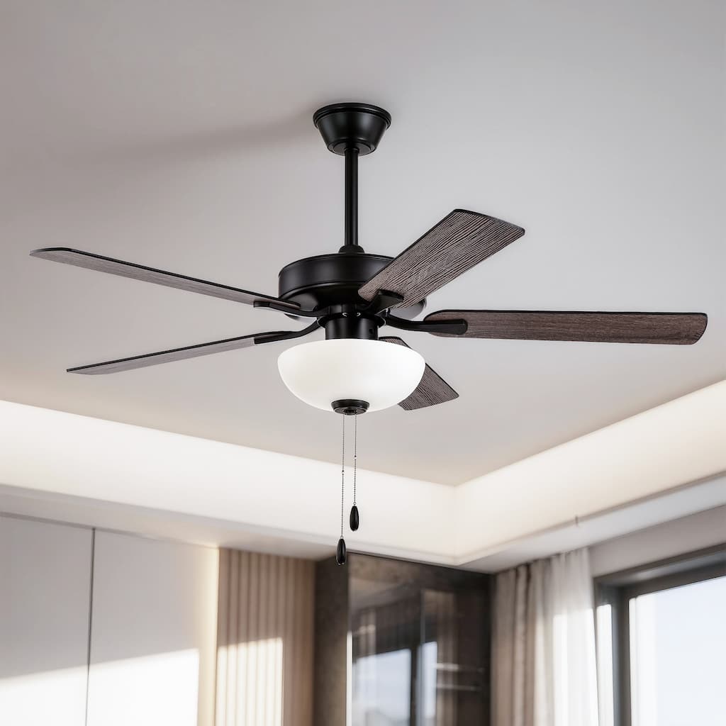 Matte Black 52 in. Indoor 5-Blade Reversible Ceiling Fan with Light Kit and Pull Chain