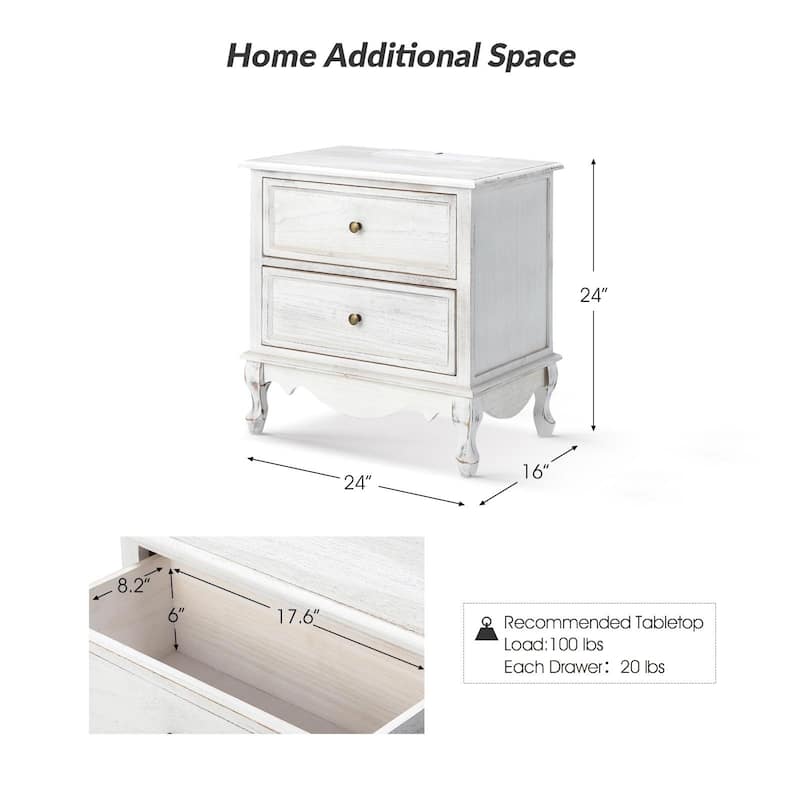 Pallantium 24'' Tall 2 - Drawer Nightstand with Charging Station Space Set of 2 by HULALA HOME