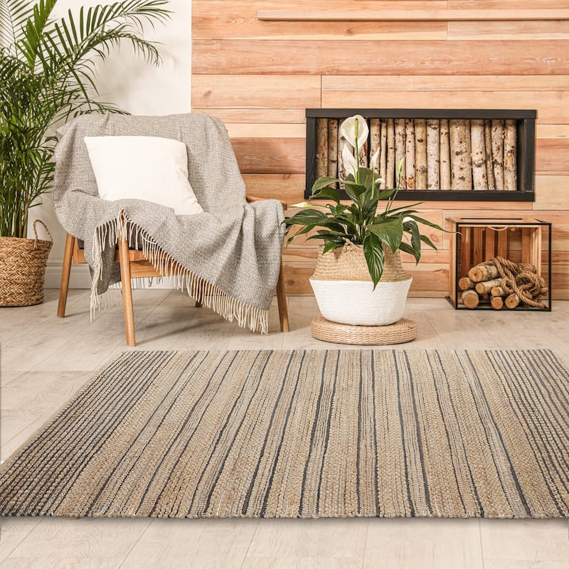 Sevita Organic Jute Striped Area Rug, Tan and Black