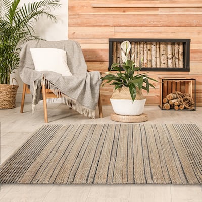 Sevita Organic Jute Striped Area Rug, Tan and Black