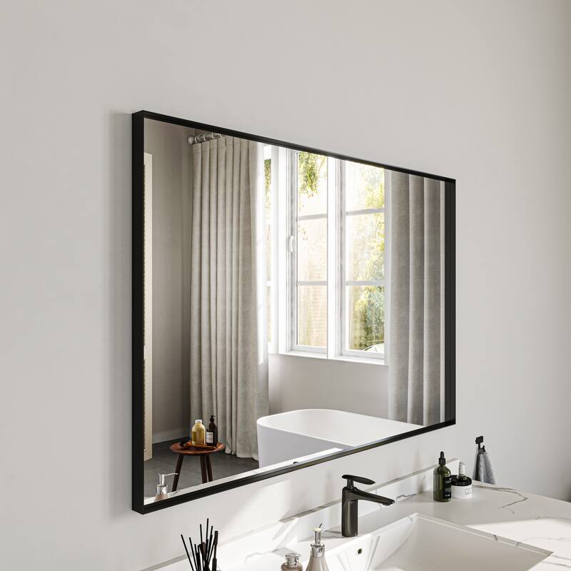 TOOLKISS Right Angle Aluminum Frame Bathroom Vanity Mirror with Clear Glass - 48 inch.W x 32 inch.H - Black
