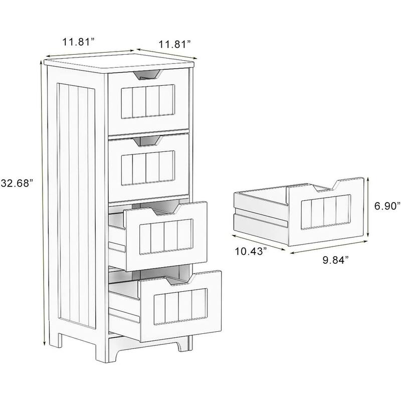 White Freestanding Storage Cabinet With 4 Drawers