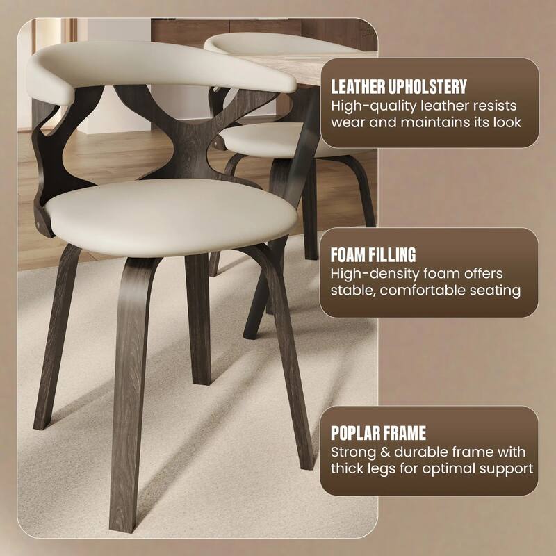 Klyne Leather Dining Chair with Poplar Wood Frame - Mid-Century Wooden Accent Chair with Swivel Base Set of 2