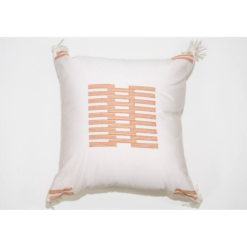Jiti Outdoor Waterproof Minimal Modern Embroidered Patterned Sunbrella Throw Pillows with Handmade Faux Leather Tassels